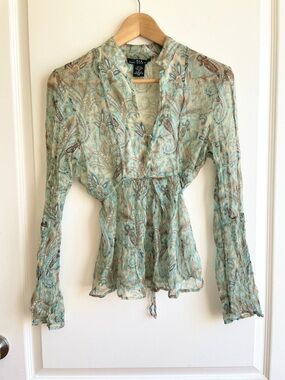 Vintage Y2K Heart Moon Star Silk Babydoll Tie Back Top M Paisley Mermaid Cowgirl
